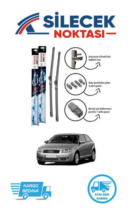 Audi A3 (2003-2004) Ön & Arka Takım Silecek Bosch Aerotwin Plus