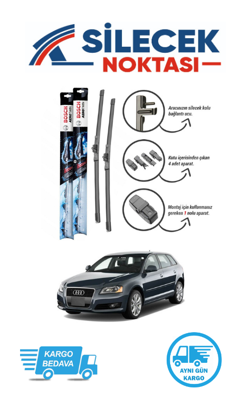 Audi A3 (2005-2012) Ön Silecek Takımı Bosch Aerotwin Plus (600-475mm)