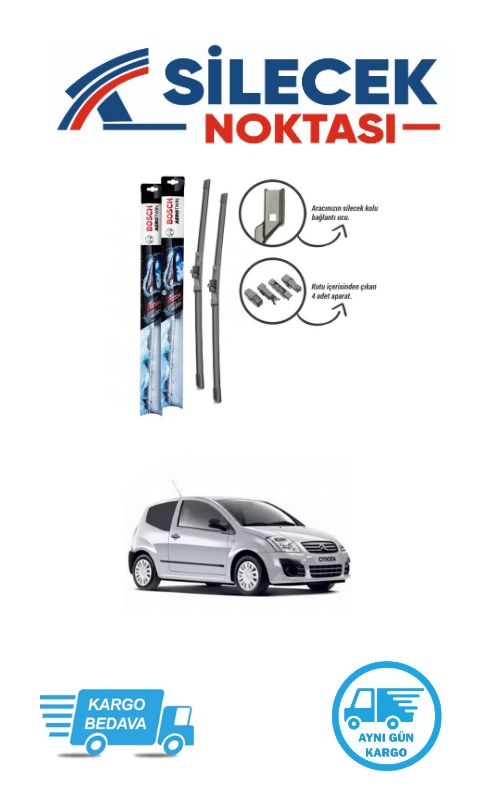 Citroen C2 (2003-2008) Ön Silecek Takımı Bosch Aerotwin Plus (600-450mm)