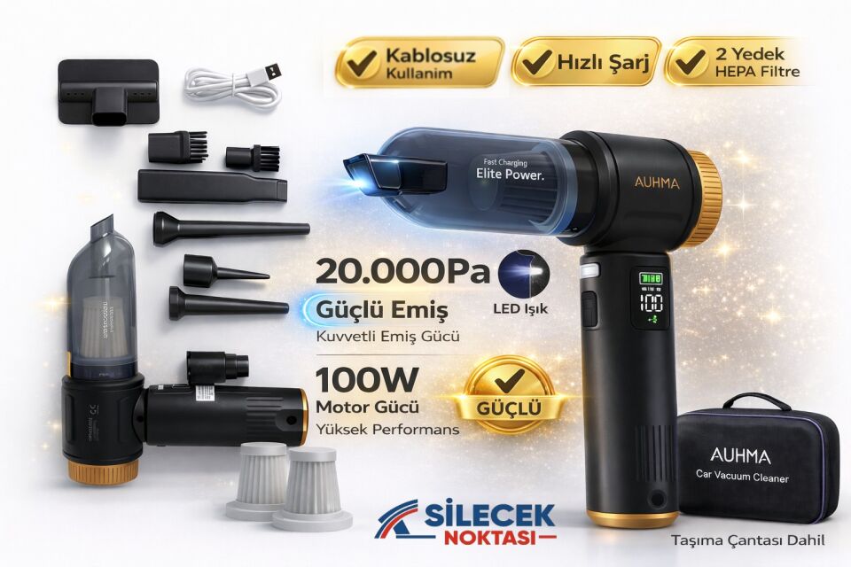 Kablosuz Araç Süpürgesi 20.000PA 100W LCD Ekranlı 9 Başlıklı El Süpürgesi (Üfleme + Çekim+Led)